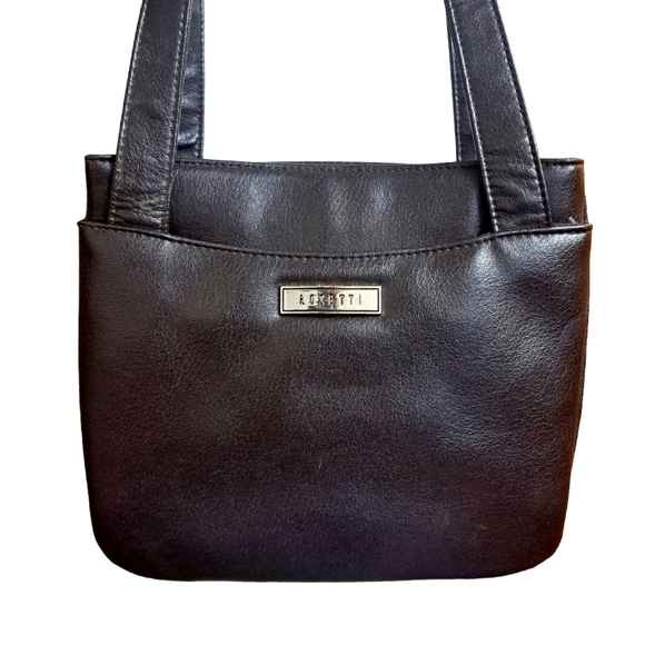 Vtg Rosetti Purse Handbag Shoulder bag Brown Faux Leather Triple Zip Inserts - Picture 3 of 10